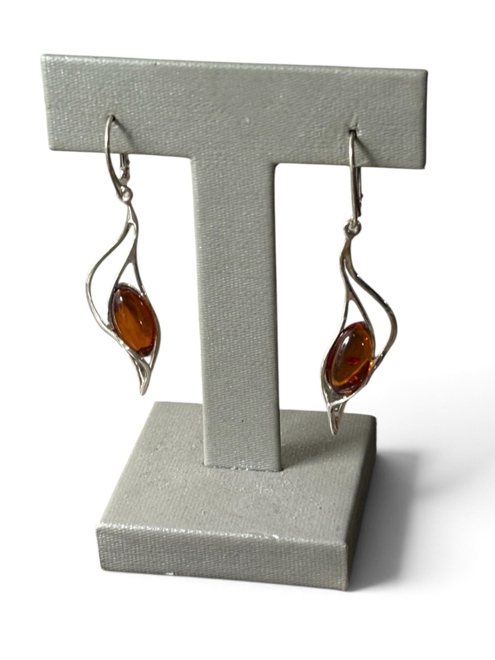 Sterling Silver Baltic Amber Teardrop Dangle Earrings